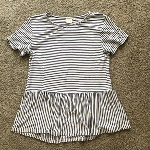 Black and white striped relaxed peplum tee